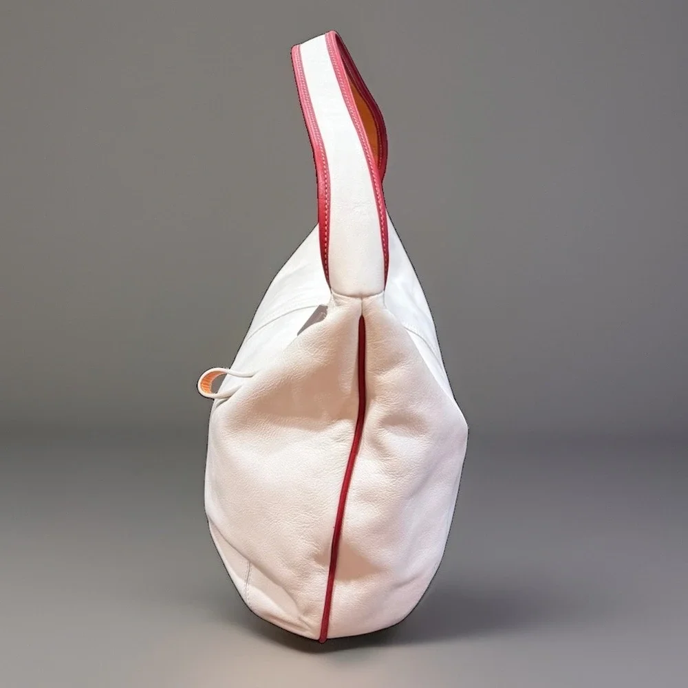Vintage Coach 9294 Ergo Hobo Leather One Shoulder Bag White Red Silver Hardware